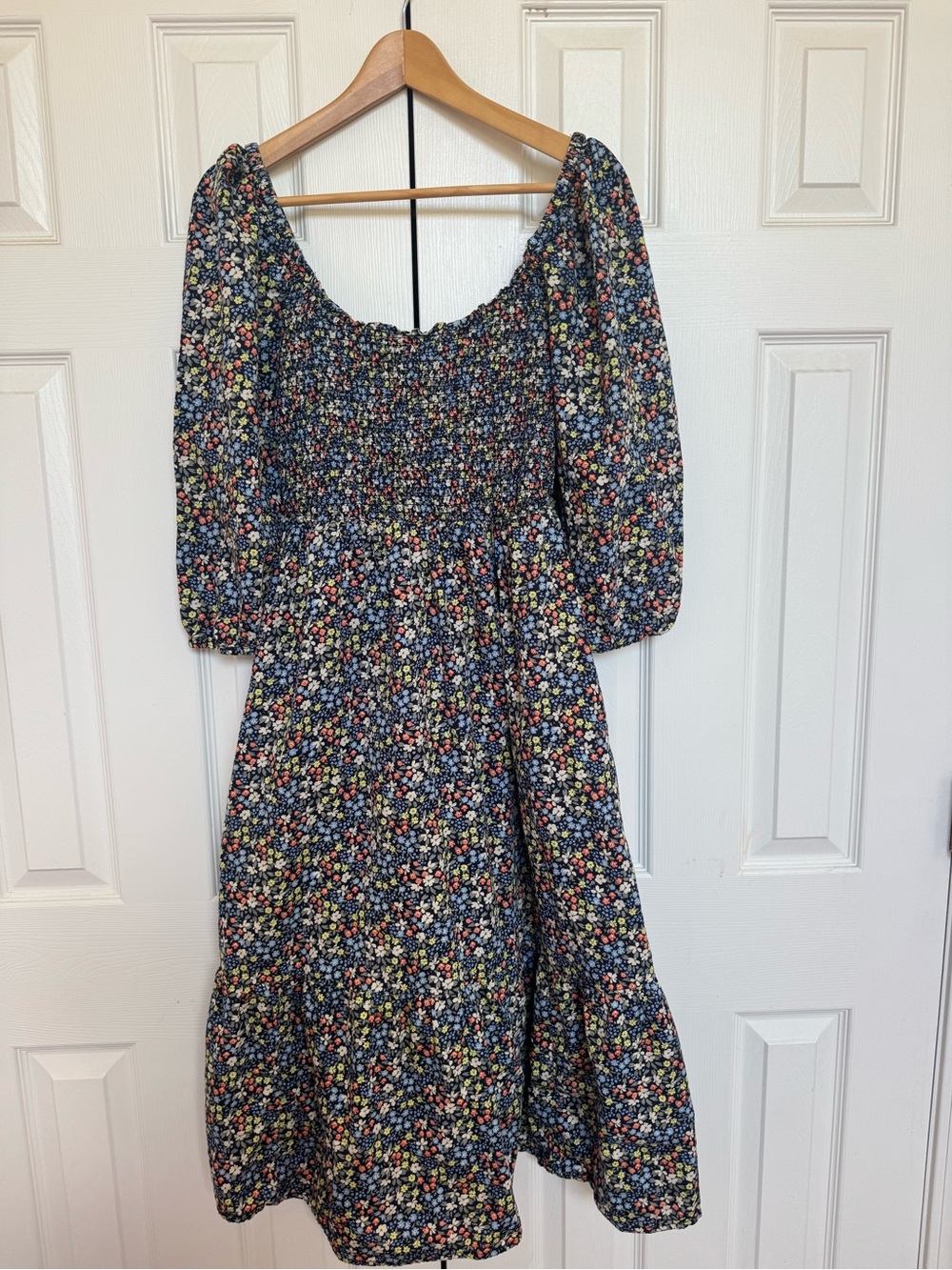 GAP Navy Floral Smocked Midi Dress
